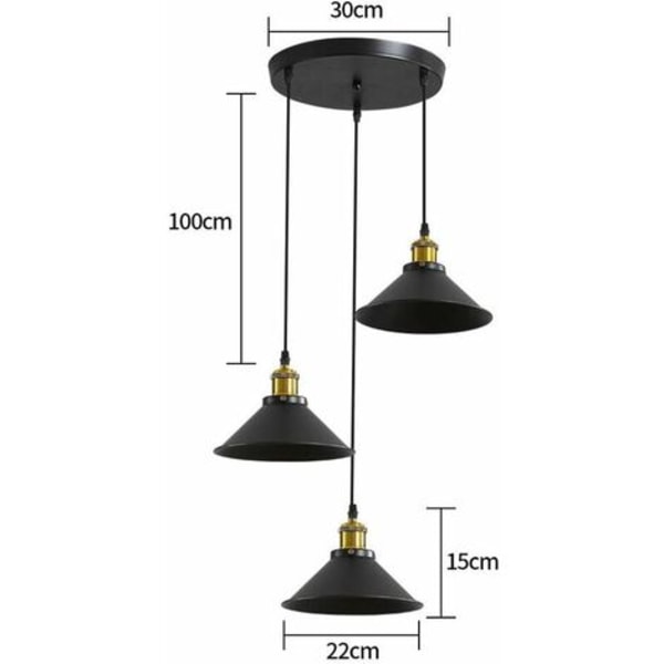 Retro industriell taklampa 3 lampor taklampor Design Edison metall ljuskrona taklampa med rund platta