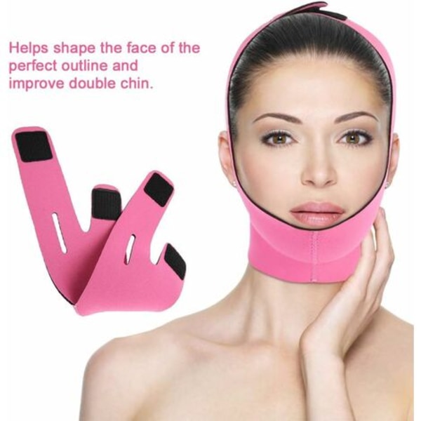 Ansigtsslankende kindmaske, V Face Line Hageløft åndbar mave op rynke søvnmaske strop(Rosa) -