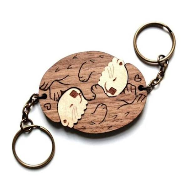 2 stk Cute Otters Par nøglering Træ-nøglering Matchende puslespil nøglering