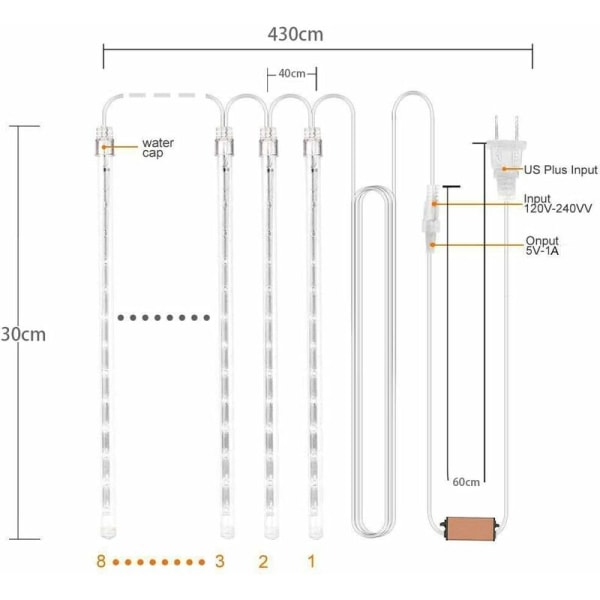 30CM, en set av 8 utomhus plug-in blå LED meteor dusch lampor, färgglada meteor dusch lampor, lämplig för utomhusdeco