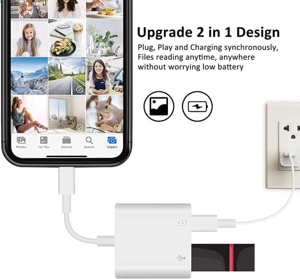 Lightning til USB 3.0 OTG-adapter til iPhone, iPad, USB-kameraadapter med hurtig opladning[ht]