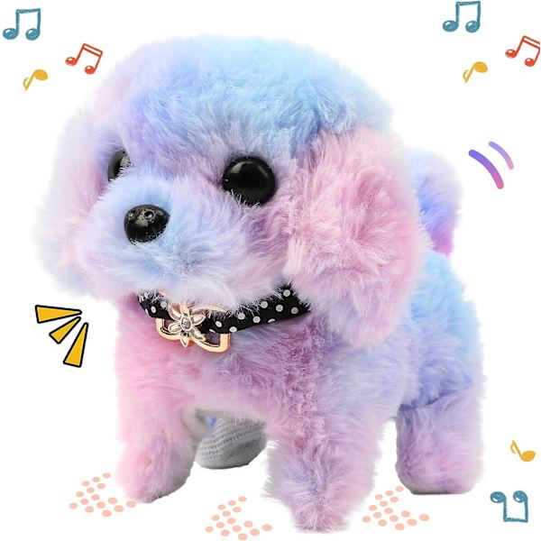 Walking Valp Gosedjur Interactive Rainbow Dog Plyschleksak Jul påsk (slumpmässiga färger)