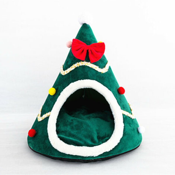 Christmas Cat Hat Cat House Vindtätt bo Jul Varm kattsäng för vintern Bekväm katthussäng，grön