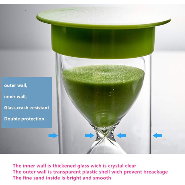 Timeglass med beskyttelse for kjøkkentimer og tid på 5 min 10 min 30 min (15 min blå)