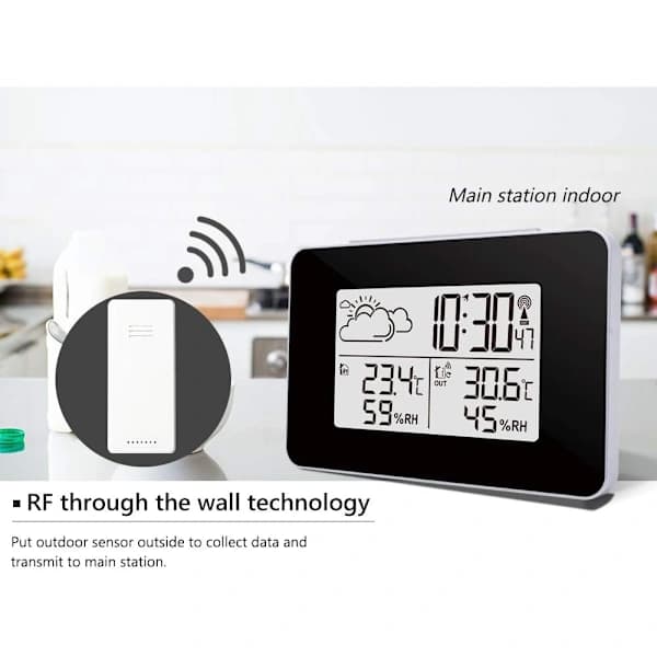 Trådlös väderstation Digital väderstation Inomhus- och utomhusväderstation Prognos Termometer Sensor Klocka Hemhygrometer