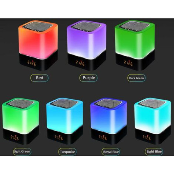 Led BT-högtalare Multifunktionell Touch Smart Nattljus Skrivbordslampa Väckarklocka Musikspelare, Flerfärgad