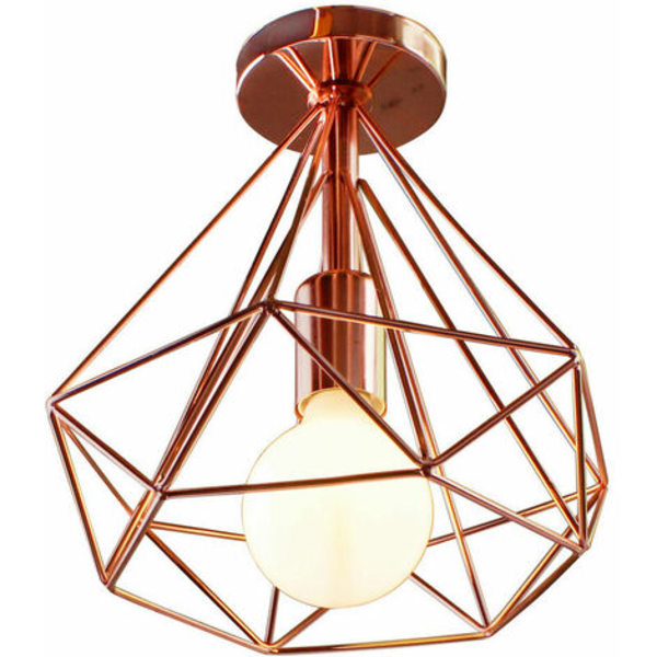 E27 Modern Creative Iron Cage Taklampe Retro Industriell Taklampe Belysning Kjøkkenlys ?25cm, Rose Gold - Rose