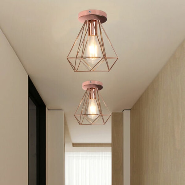 Diamantform metall taklampe E27 lysarmatur for soverom korridor bar korridor rose - rosa gull
