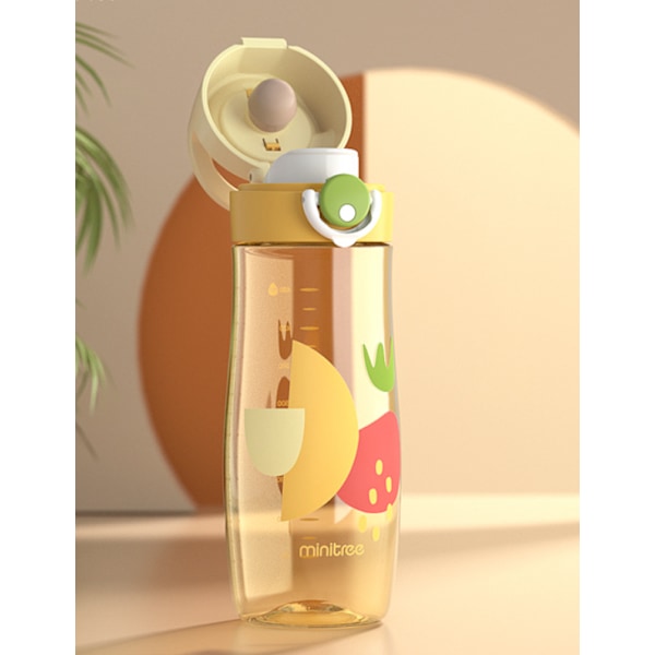 Strå typ baby rak kopp dagis grundskoleelever bärbar vattenkokare anti-fall kopp sommar (gul fisk) 480ML