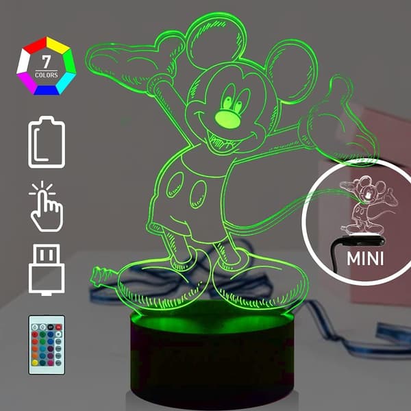 Mickey Minnie Mouse 3D Natlampe 16 Farveskiftende Auto-Flash LED Skrivebordslampe Legetøj