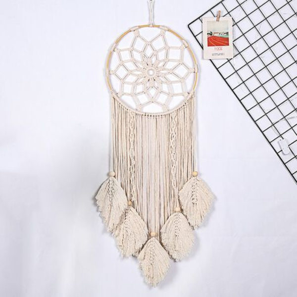 Dreamcatchers Håndvævede drømmefangere til vægdekoration med blade Stort drømmefang til babyværelse soveværelse bryllupBeige, model:Beige