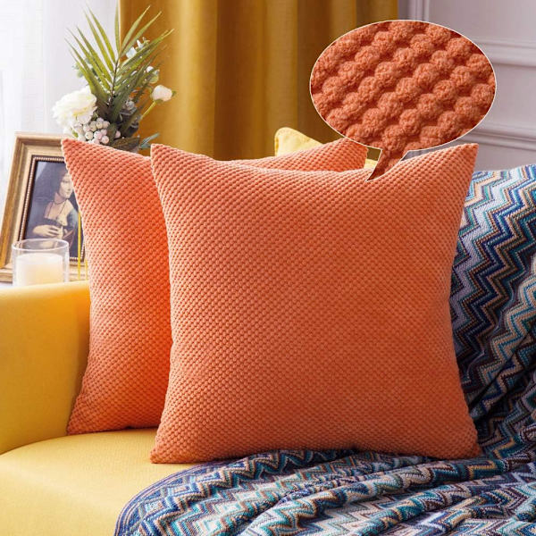 Sett med 2 ananas pellet putetrekk Myke solide dekorative firkantede putetrekk Puter for sofa soverom bil 16"x16", 40x40cm oransje,