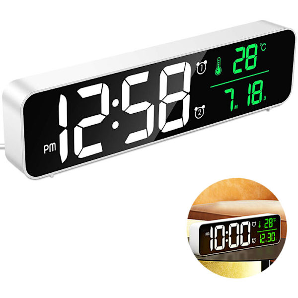 Enkel vit koreansk version vardagsrum väggklocka med LED sängtemperaturklocka väckarklocka digital spegelvägg cl