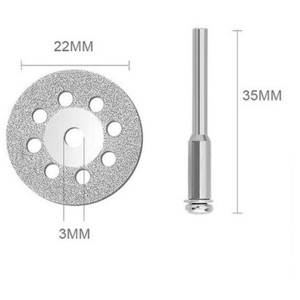 10 x 22 mm diameter diamantskjæreskiver med 2 x 3 mm chucker erstatning for Dremel roterende verktøy, modell: sølv