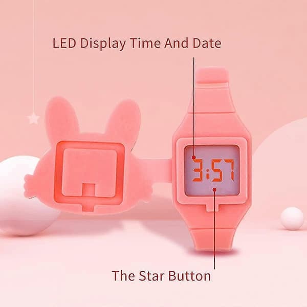 Barnklocka, flickklocka Digital Söt Form LED Mode Silikonarmband Clamshell Design Armbandsur Flicka Watermelon red