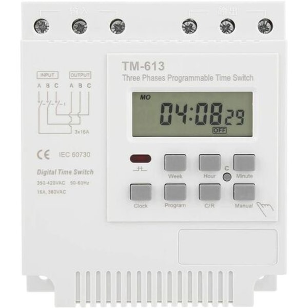 TM-163 Programmerbart tidsrelé 380V/50-60Hz 16A Ukentlig relé Power Timer Switch Trefase Timer Switch Smart Digital C