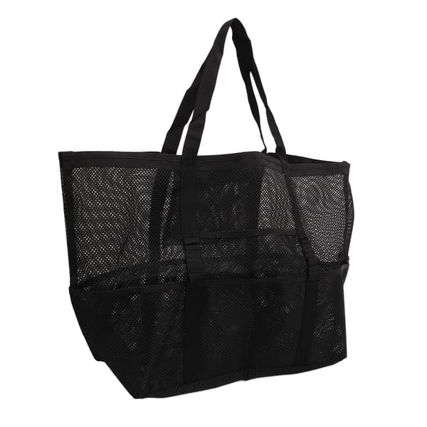 Sammenklappelig Nylon Mesh Strandtaske Multifunktionel Skuldertaske til Rejser Camping Sort