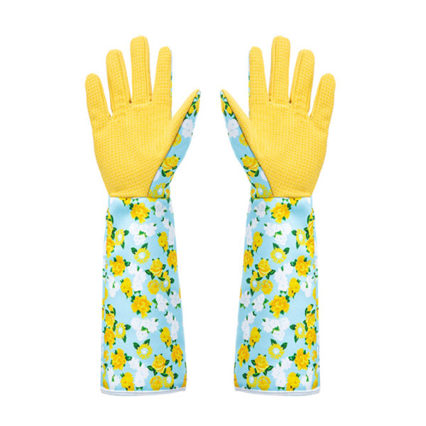 Bedruckte Gartenhandschuhe, långärmliger Handgelenkschutz, Gartenpflanzen, Blumen, Beschneiden, Arbeitsschutzhandschuhe (Himmelblau)