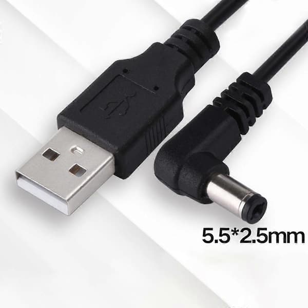 USB til DC5.5x2.5 strømkabel USB til DC5.5x2.1mm opladningskonverterkabel Black Elbow