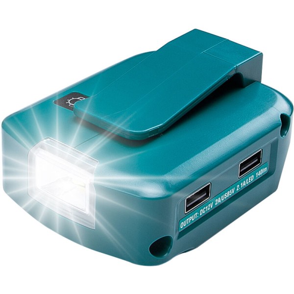 ADP05 Makita 14-18V Lithium-Ion batteri strømforsyning USB-telefonladeradapter med doble USB-porter, 12V DC-port, 3W LED-lommelykt,