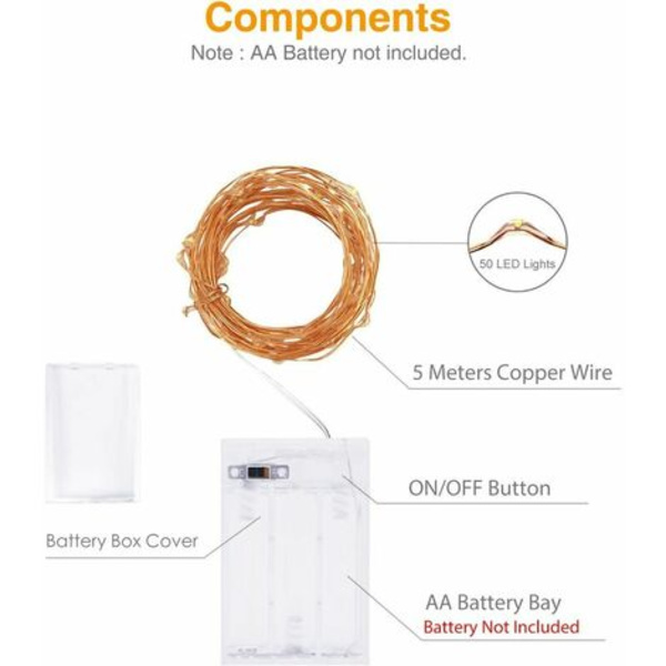 Fairy Lights, 5M 50LED String Lights Batteridriven Mini Led Indoor String Lights Dekoration för Sovrum Jul Ons