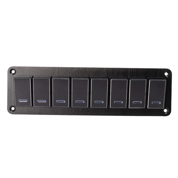8 Gang Rocker Switch Panel 12V til 24V Legering Blå LED Toggle til Bil RV Motorcykel Bus UTV