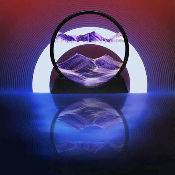Quicksand Art 3D Round Glas Quicksand Landscape, Office Home Decor, Black Lilly, 7 tum