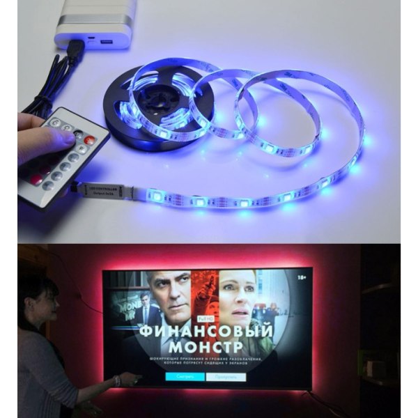 LED fargerik lysstripe USB fargebakgrunnslysstripe (3 meter + kontroller + 24 taster fjernkontroll)