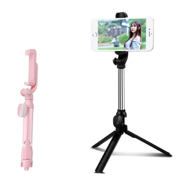 Teleskopisk bluetooth selfie stick stativ mobiltelefonhållare Pink
