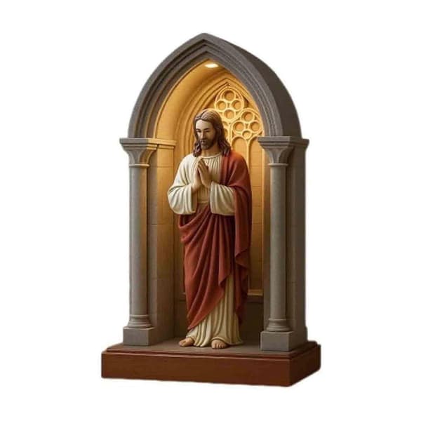 Jesus LED Table Lamp with Holy Statue Religious Night Light for Home Altar Decor, Christian Catholic Devotional Gift for Christmas Easter Baptism