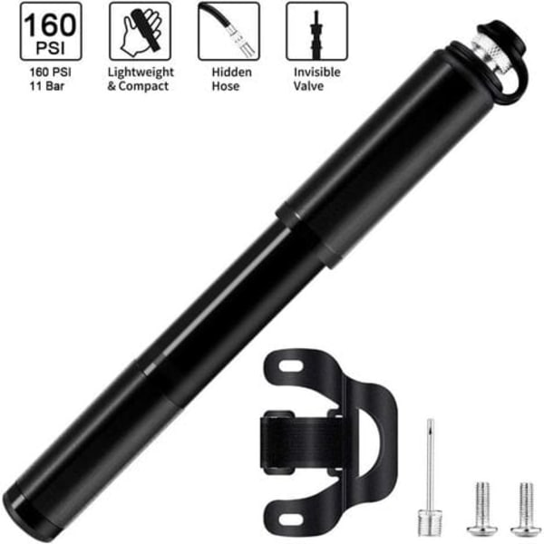 Cykelpump, mini högtryckspump 160PSI/11 barventil Passar Presta/Schrader lättviktshandpump av aluminiumlegering för väg