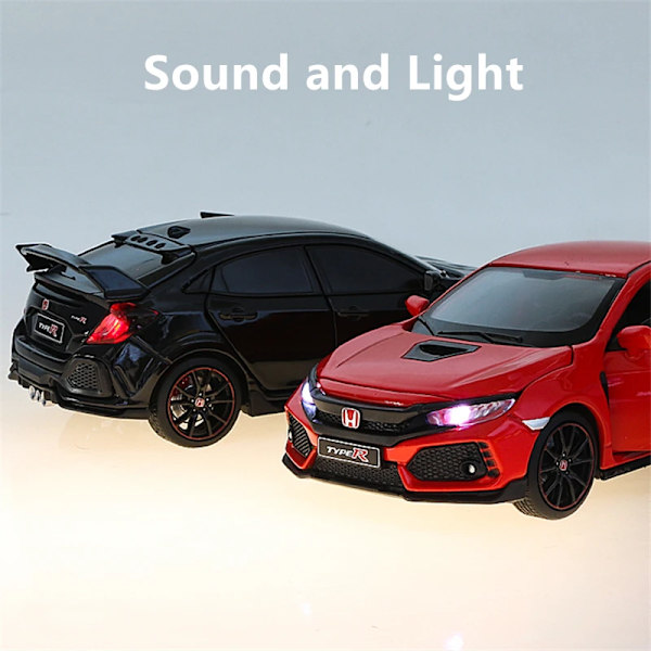 1/32 HONDA Civic Typ R FK8 Legering Bilmodell Diecast Metal Leksaksfordon Bilmodell Simulointi Ljud Ljussamling Barnleksakspresent Red