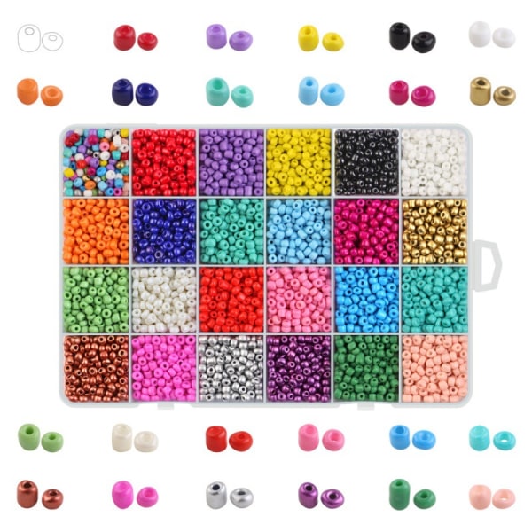 2/3/4 mm hirseperler 24 farver i æske løse perler DIY smykker Tøj Perlekorssting Håndlavet tilbehør -Farve 2MM