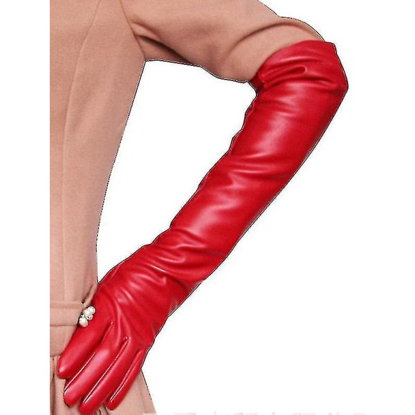 Dam Simuleringshandskar Läder Silkeslen Foder Långt över armbågen Elegant vante 50cm Red S