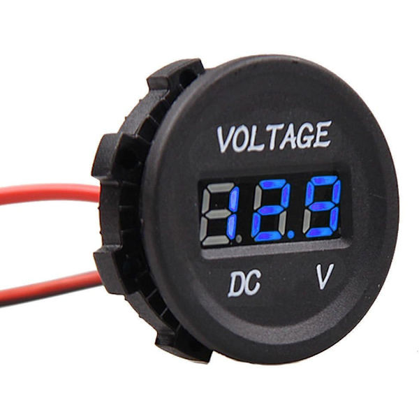 Universal Vattentät LED Voltmeter Digital Display Voltmeter för Lastbil Auto Motorcykel DC 12V-24V (Blå)