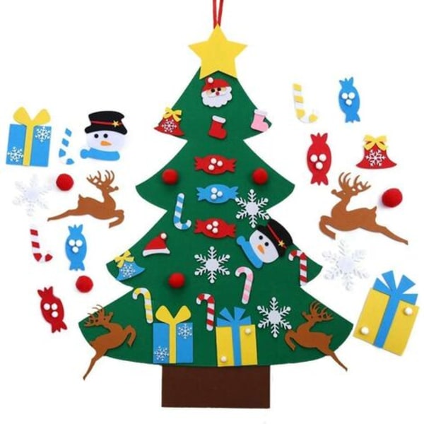 Filt juletræ, 100 cm juletræs vægdekoration, DIY filt juletræ med 24 aftagelige ornamenter julegave