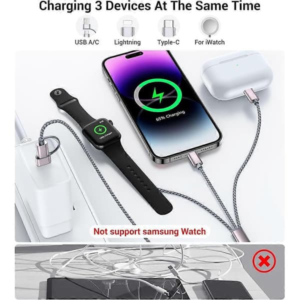 3i2 USB C-kabel til Apple Watch-oplader/iPhone-oplader/til Apple Interface Multi-opladningskabel Camping Essentials[ht] Flashy purple