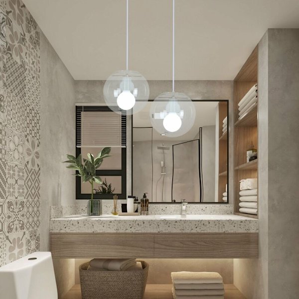 Goeco E27 Glaskula Pendelljus Ljuskrona Transparent Glas Drop Pendel Lampa Svart Lamphållare, Glas, 20cm，Inomhus