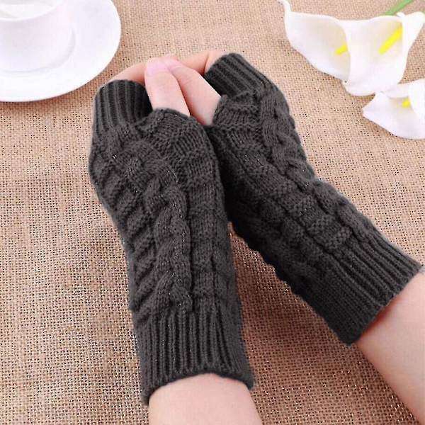 Talven lämpimät neulotut sormettomat käsineet käsin virkatut peukalonreikä käsivarsien lämmittimet lapaset Dark Gray*Brown
