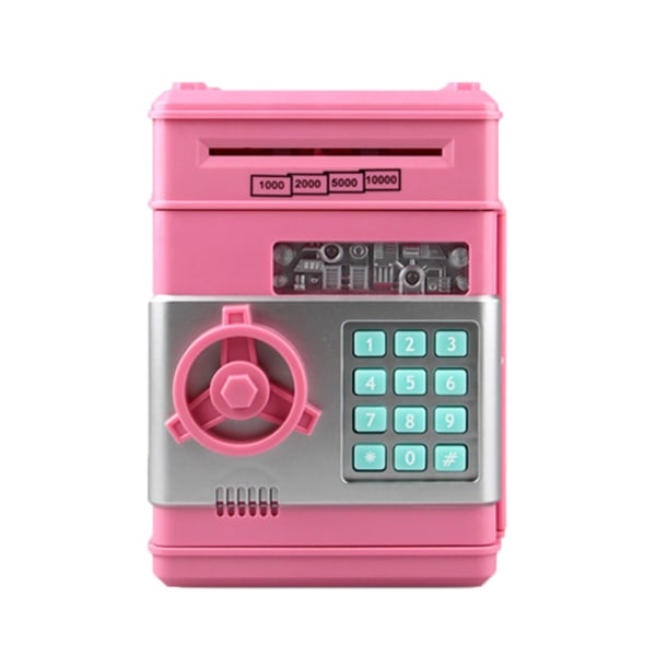 Sparegris, bursdagslekegave, elektronisk pengeautomat med ekte penger, stor sparegris i plastsafe, søte barneartikler (rosa+penger),