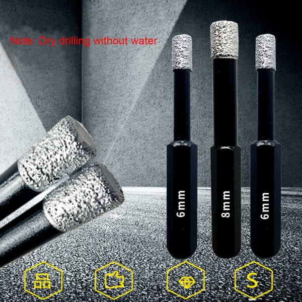 Sekskantskaft keramisk tørrbor 6mm+8mm+12mm+10mm diamantbormaskinvareverktøy egnet for verktøyrom