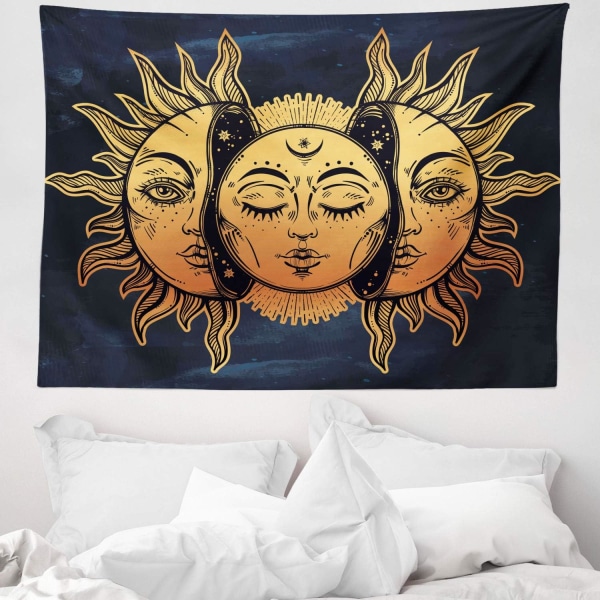 Psykedelisk gobeläng Mjukt mikrofibertyg Modernt print Tvättbart Mörkblå Gul (229 x 150 cm, nr 16)