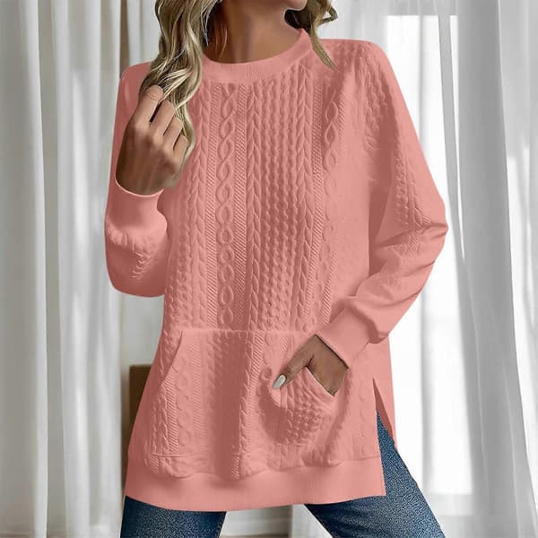 Dame Oversized Sweatshirt Afslappet Langærmet Rund Hals Tekstureret Løs Pullover Efterårsskjorte med Lommer kaffe S coffee S