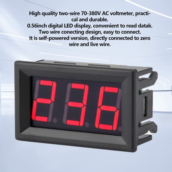 LED Digital Voltmeter 0.56 Tommer 2 Ledning AC 70 380V Spenningsmåler