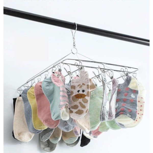 Socktork, torktumlare med 40 vindtäta klämmor i rostfritt stål för strumpor, underkläder, kläder, handdukar (1 hängare)