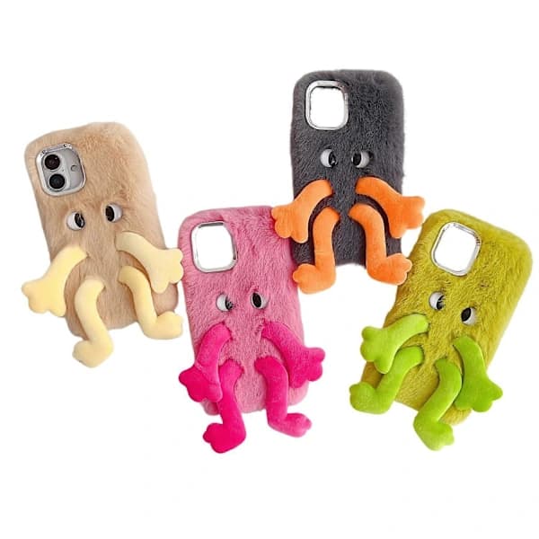 Fluffy iPhone 16-etui med lange ben og udtryksfulde øjne, TPU-cover - Sort