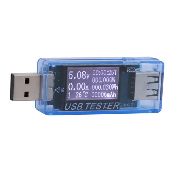 Digital USB Spenning Strømmåler 8 i 1 Detektor 0-5A 0-150W 4-30V Blå
