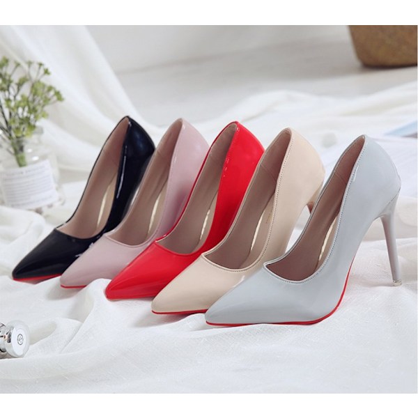 Røde sål høje hæle stilettos kvinders high-end temperament enkle sko stor størrelse spids tå Red 42