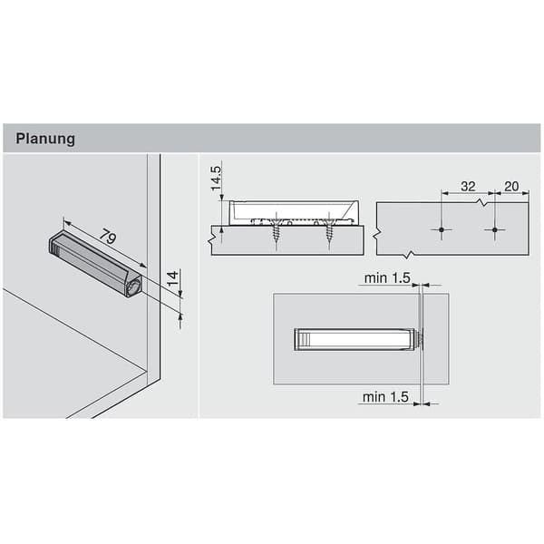 Blum 956a1004 magnetisk push-to-open tip-on sæt og monteringsplade (store døre)