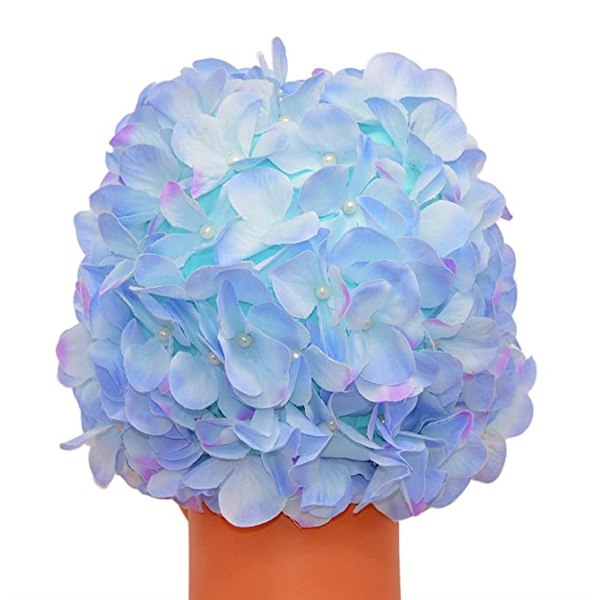 Kvinders badehætte i vintage stil, blomsterprint, retro stil, lyseblå,